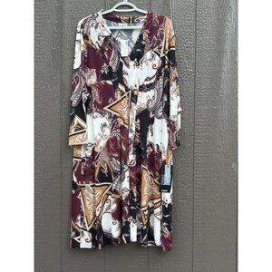 VIP Knits by Avenue Long Sleeve Paisley V-neck Midi Dress Size 26/28 NWT